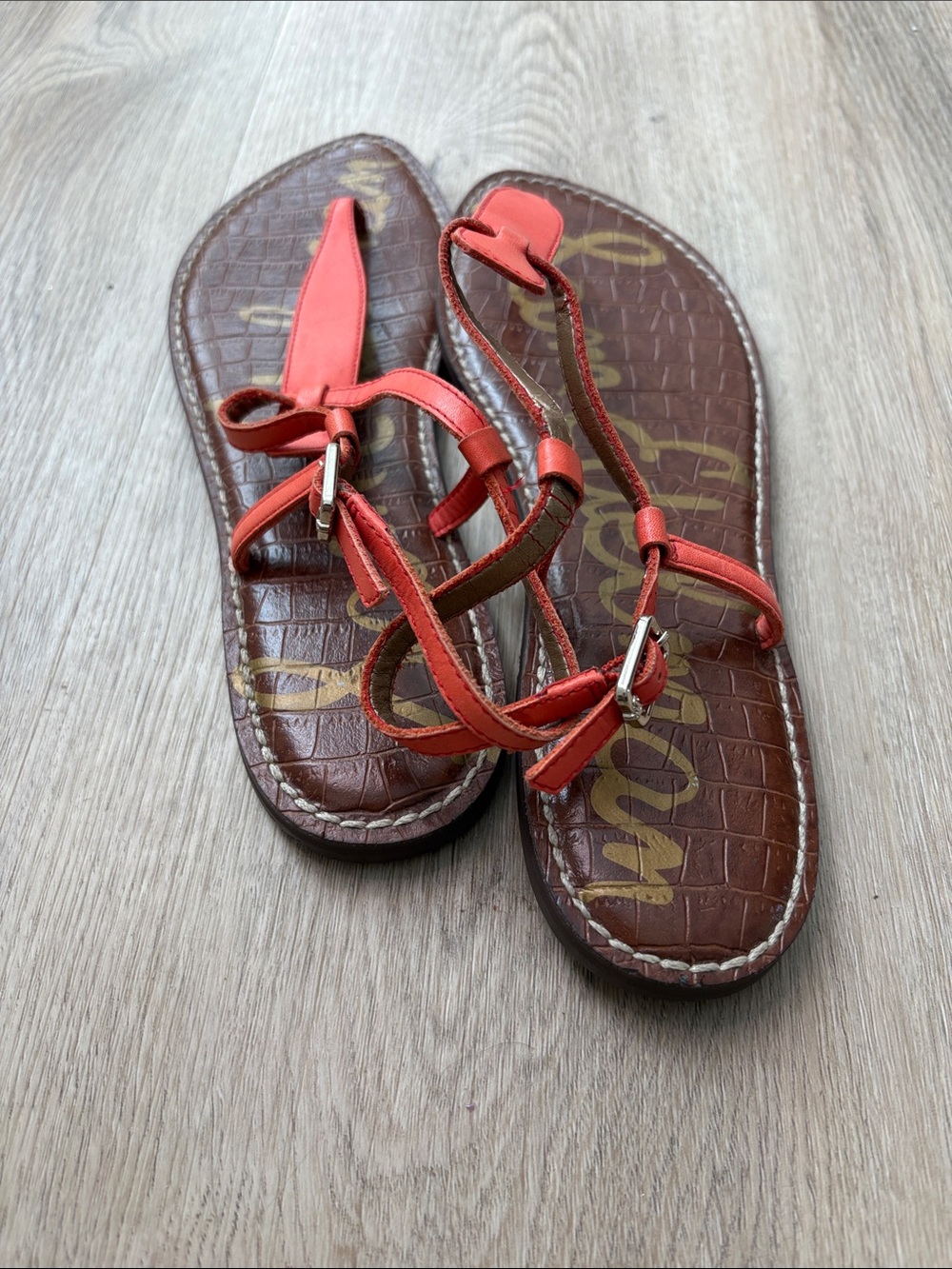 Sam Edelman Gigi Thong Sandal | Orange Sunrise Leather | Size 9.5 summer spring - Picture 4 of 7